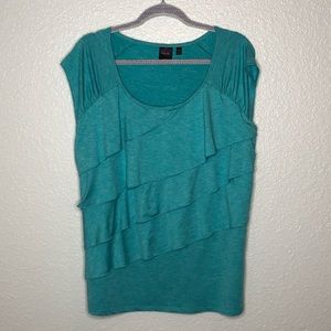 Rafaella teal Ruffle top. Heathered. Stretch sz XL